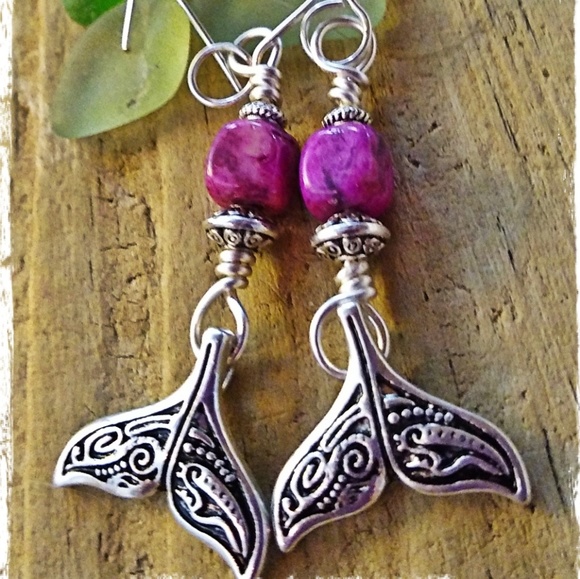 Mermaid/Whales Tail Ruby Crazy Lace Agate Earrings - Picture 6 of 8